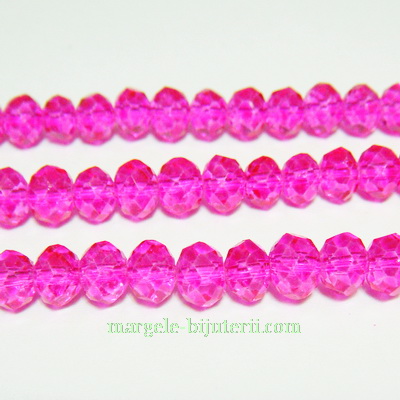 Margele sticla, fatetate, fucsia, 6x5mm