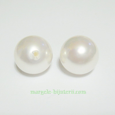 Perle stil Mallorca, albe, semigaurite, 12mm
