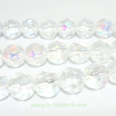 Margele sticla, multifete, transparente AB, 10mm 1 buc