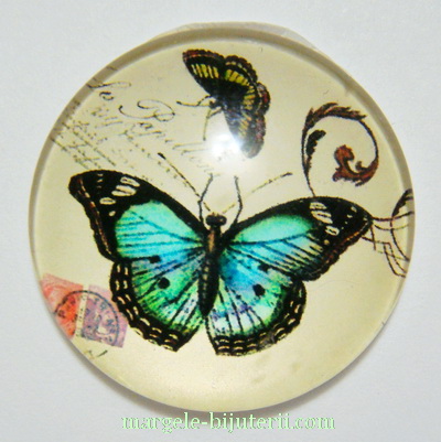 Cabochon sticla, 30x7mm, fluturas 15